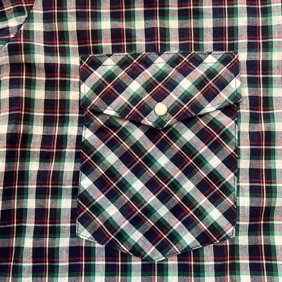 Wrangler Vintage Pearl Snap Short Sleeve Western Shirt Size M Plaid Mens - Picture 6 of 9
